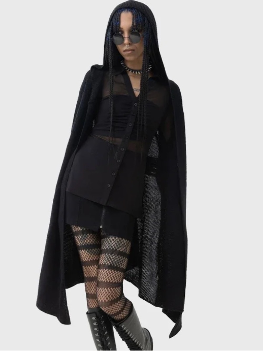 Hooded Killstar Kihilist bell sleeve black knit sweater size XXLarge